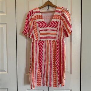Old Navy pink, Orange and White Patterned Dress